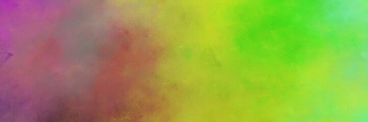 Fototapeta na wymiar beautiful abstract painting background graphic with yellow green, antique fuchsia and pastel brown colors and space for text or image. can be used as horizontal header or banner orientation