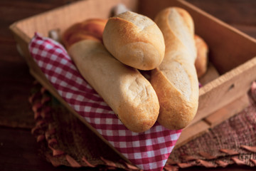 Fresh bread in the basket.
