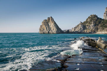Surf on the Black Sea in winter