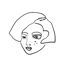 Continuous line art abstract woman face.