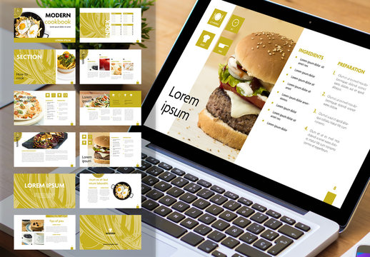 Digital Cookbook Layout with Green Textured Accents