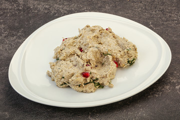 Vagan dietary cusine - mutabal with granet seeds