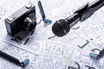 Studio microphone and camera. Interviewing a microphone.