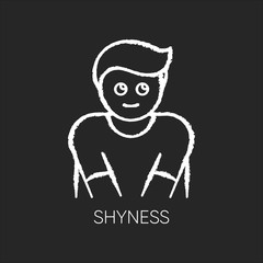 Shyness chalk white icon on black background. Person feeling awkward. Man embarrassed. Social anxiety. Low self esteem. Worry and doubt. Avoid eye contact. Isolated vector chalkboard illustration