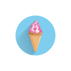 Ice cream colorful flat icon with long shadow. ice cream cone flat icon