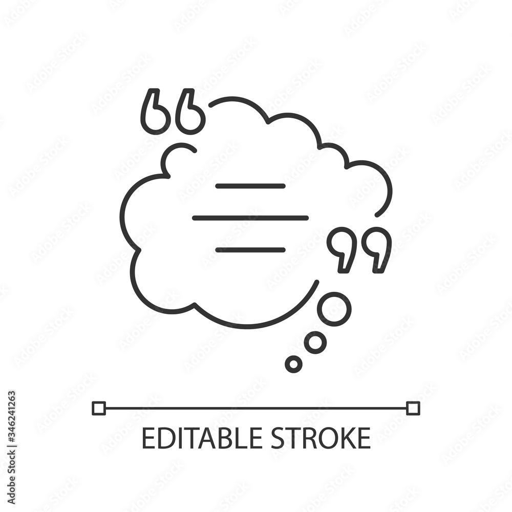 Poster thought bubble with quotes pixel perfect linear icon. dream cloud. empty box for direct speech. thin