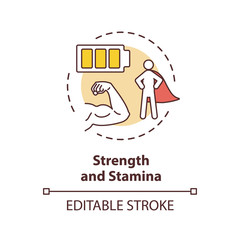 Strength and stamina concept icon. Psychical energy. Exercise and workout. Athletic body. Healthy lifestyle idea thin line illustration. Vector isolated outline RGB color drawing. Editable stroke