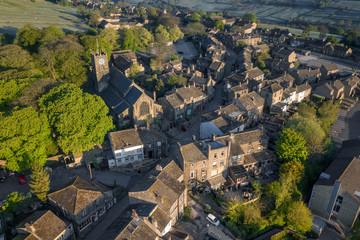 Aerial Shot of Haworth main street, near Keighley, West Yorkshire home of the Bronte Sisters,...