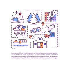 City and countryside concept icon with text. Weekend outside city. Fresh environment in village. PPT page vector template. Brochure, magazine, booklet design element with linear illustrations