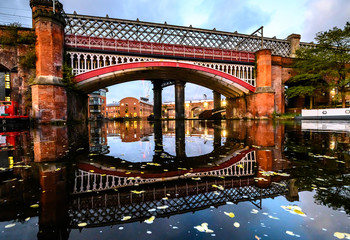 The Merchants` Bridge across bridgewater canal in the castlefield, Manchester, UK