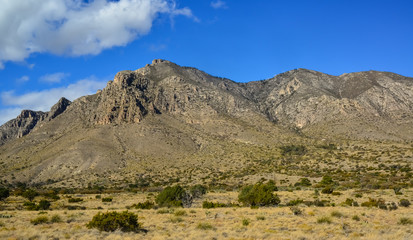 Big cumulus clouds in a mountain landscape in New Mexico