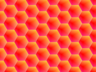 Abstract background, vibrant red, yellow gradient hexagons, horizontal decorative pattern