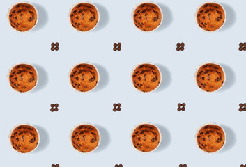 vegan chocolate muffins pattern with blue background