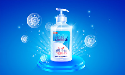 Antibacterial gel, hand sanitizer antiseptic liquid soap banner vector virus  covid19 