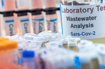 Wastewater samples, analysis of sars-cov-2 virus in patients infected by human coronavirus 229E, conceptual image