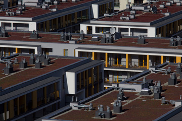 Top view of the roofs of apartment buildings.