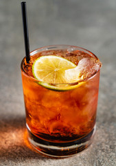 tasty alcoholic old fashioned cocktail in the bar