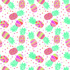 Pineapple doodle seamless pattern. Vector illustration ananas for fabric, textile print, and wallpaper.