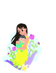 Cartoon cute adorable mother and baby flat . Premium Vector
