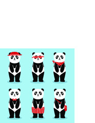 Cute fashion panda cartoon animals pattern Premium Vector