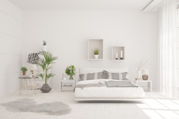 Naklejka na ściany i meble White bedroom interior. Scandinavian design. 3D illustration
