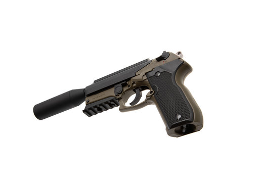Pneumatic pistol isolated on white background.