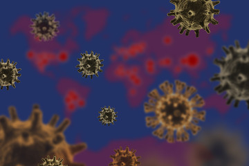 Pathogen of a dangerous coronavirus that has caused epidemics around the world in realistic 3D visualization