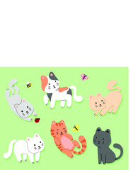 Flat cat seamless pattern for print wallpaper, wrapping, packing and backdrop cute Premium Vector