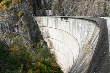 view of vidraru lake hydroelectric dam 