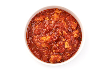 Bolognese sauce, isolated on white background