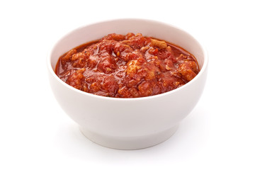 Tomato sauce for bolognese, isolated on white background