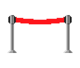 Barrier red fence ribbon pixel art. 8 bit vector illustration