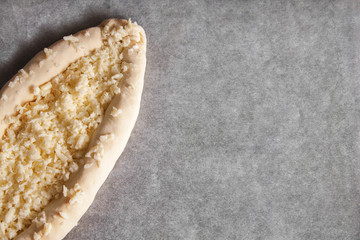 cheese cake lies on parchment paper
