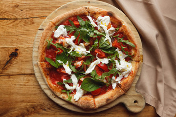 pizza on a wooden board