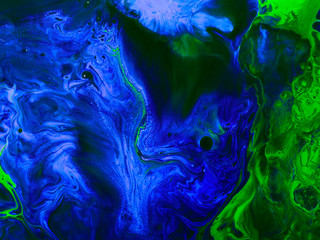 Blue with green creative abstract hand painted background, liquid marble texture