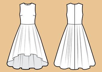 Vector illustration of dress. Front and back. Women's clothes