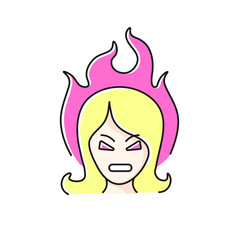 line color icon, anger and rage, the man in flames
