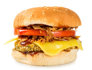 Hamburguesa sobre fondo blanco