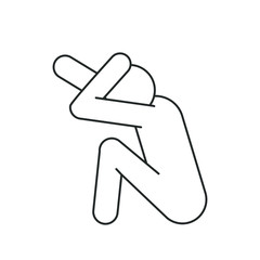 person sits and covers his face from a blow, line icon
