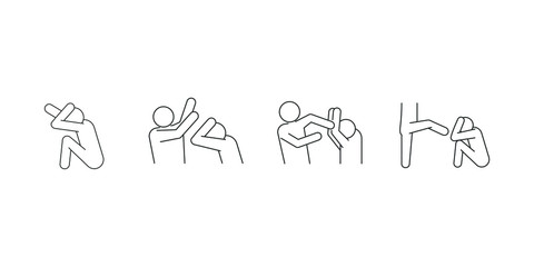 Icons set line, beating a man with arms and legs