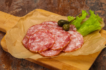 Spanish Salchichon sausage with salad