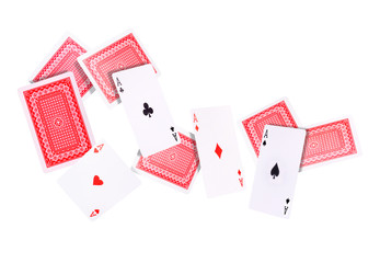 Flying playing cards for poker game on white background.