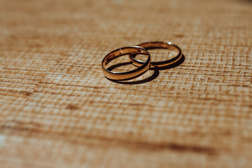 Wedding rings on a yellow background.