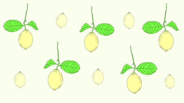 Funny colourful yellow background with dancing citrus fruits, lemons. Motion design, animation.  