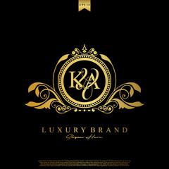 Logo Initial letter KA luxury vector mark, gold color elegant classical symmetric curves decor. - obrazy, fototapety, plakaty