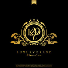 Logo Initial letter KD luxury vector mark, gold color elegant classical symmetric curves decor.