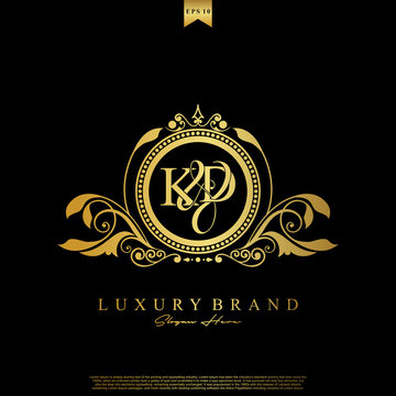 Logo Initial letter KD luxury vector mark, gold color elegant classical symmetric curves decor.