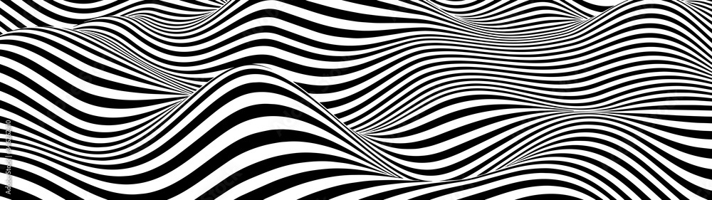 Poster abstract wave of white and black curved lines. hallucination. optical illusion. twisted illustration