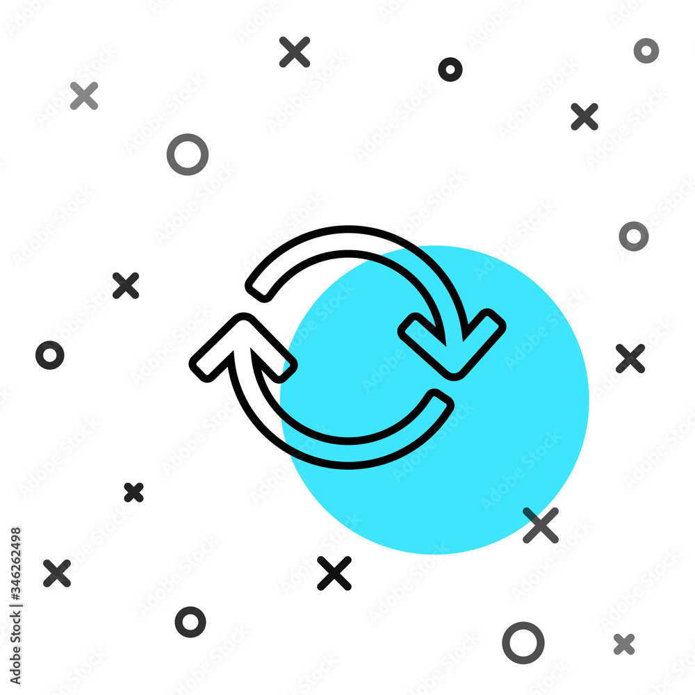 Poster black line refresh icon isolated on white background. reload symbol. rotation arrows in a circle sig