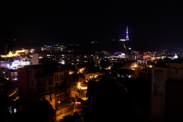 Streets and houses of the central district of Tbilisi at night